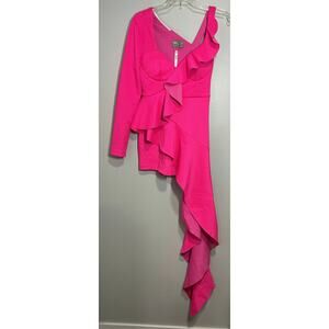 open lace back dress Rent Asos Edition Volume Sleeve Satin Mini Dress In Hot Pink